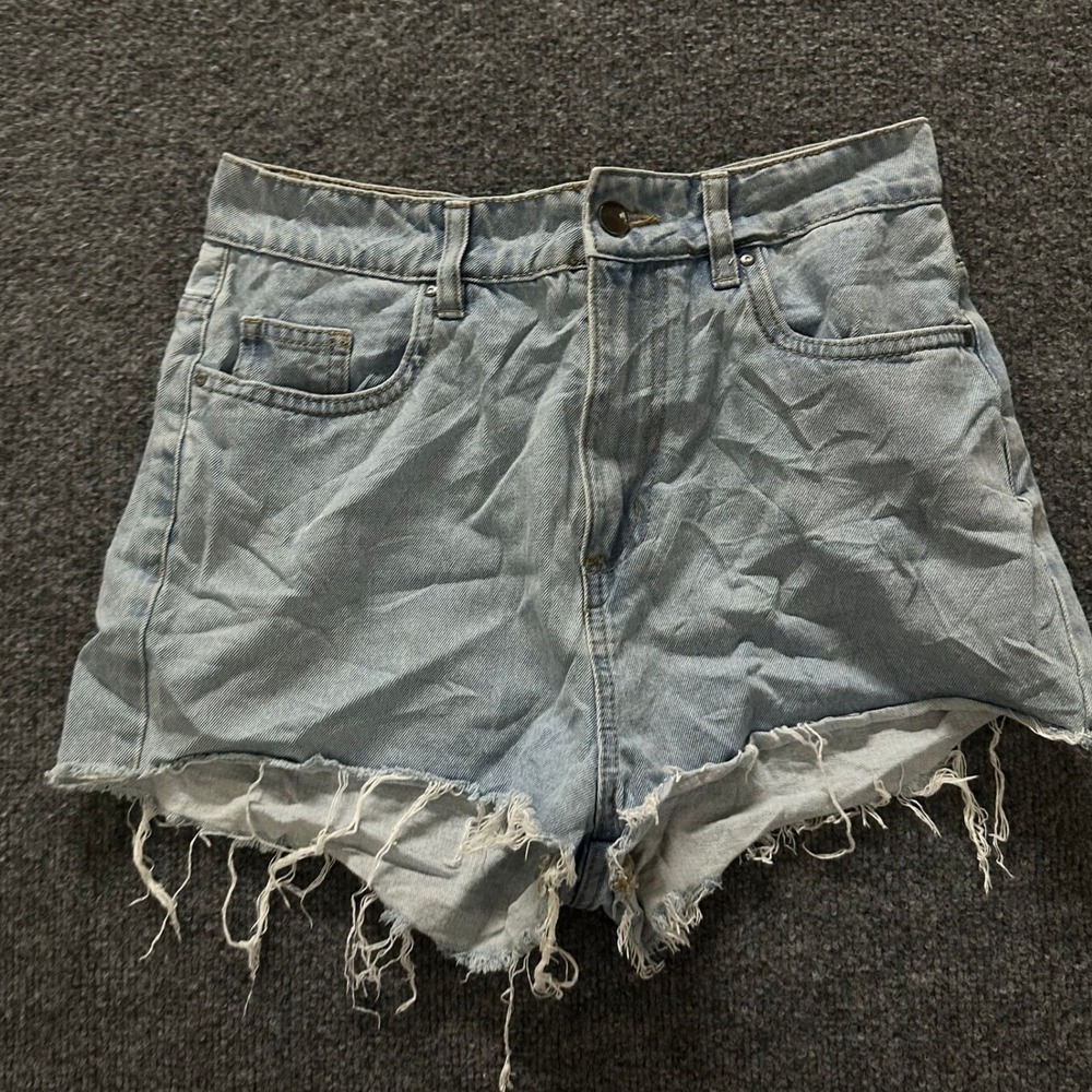 Cotton On Denim Shorts Womens Size 6 Blue High Waisted Raw Hem Frayed Casual